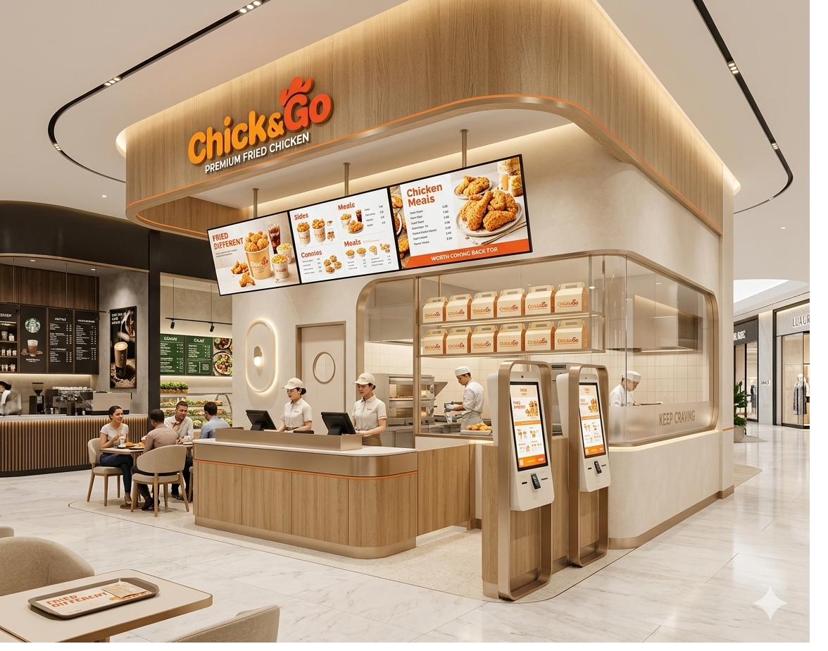 Chick&Go mağaza içi mutfak ve kasa operasyonu